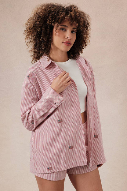 Stripe Flag Embroidered Shirt