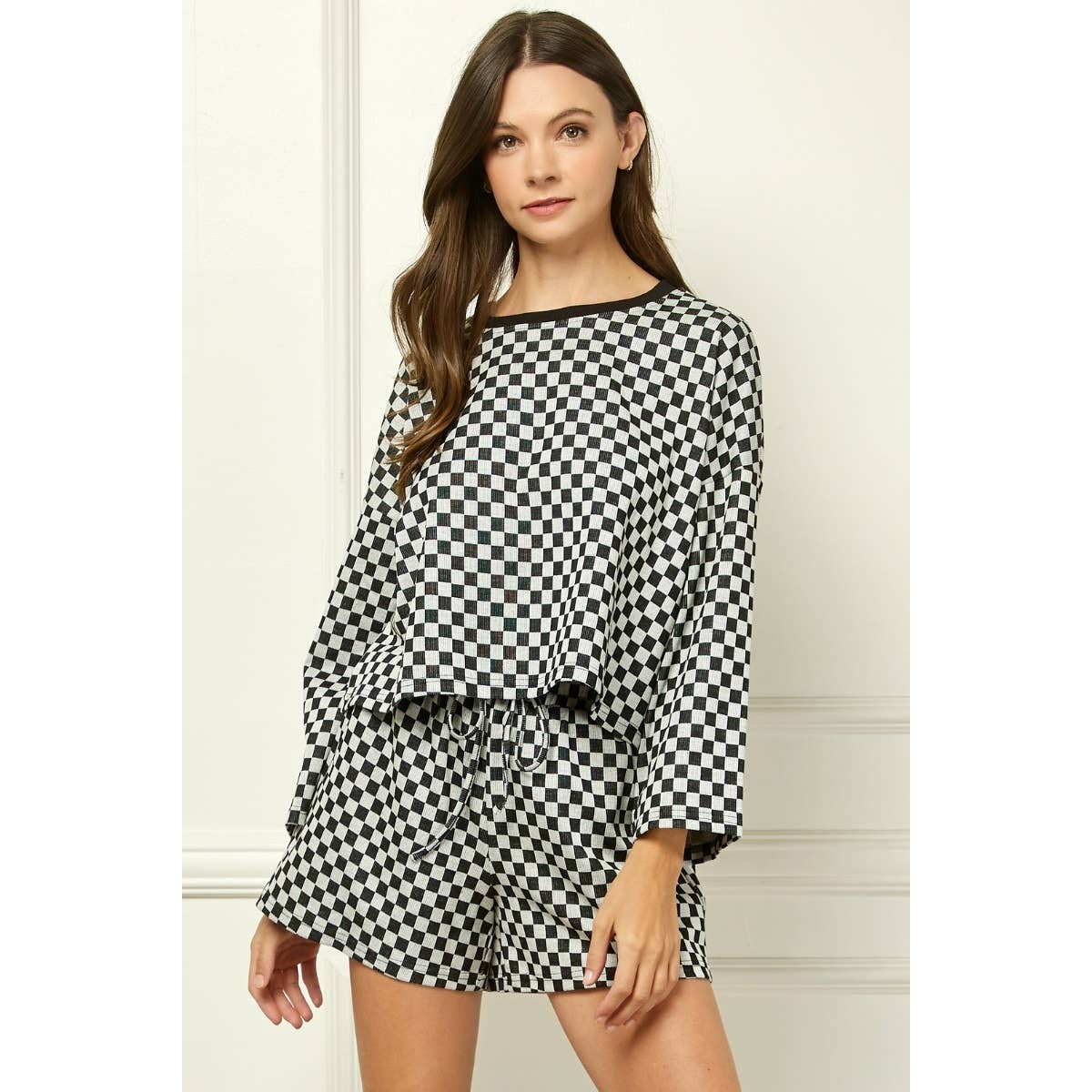 Checker Jersey Long Sleeve Top