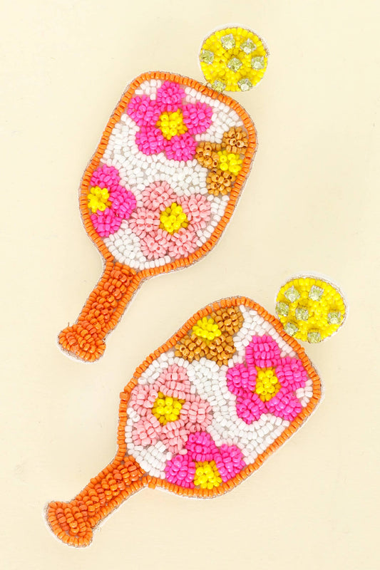 Floral Pickleball Paddle Seed Beaded Post Earrings - BAY WINDOW
