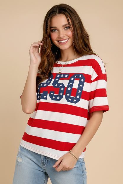 4th of July Oversized USA 250th Anniversary Patch T-Shirt