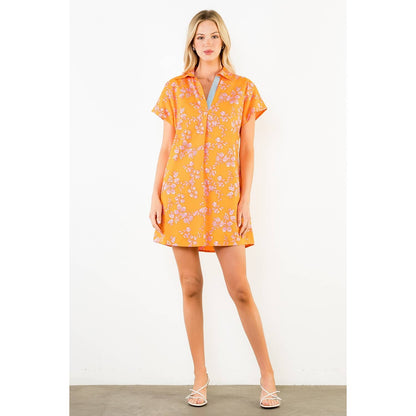 Short Sleeve Floral Pattern V-Neck Dress