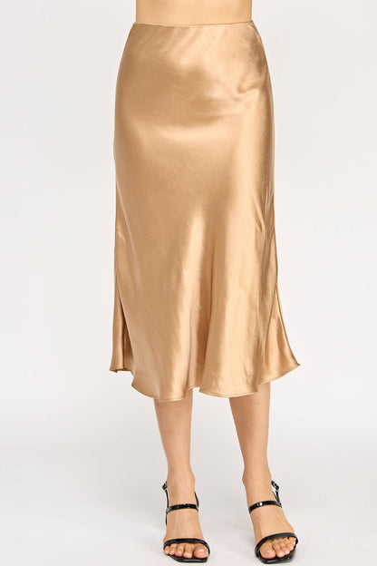 Satin Midi Skirt - Gold