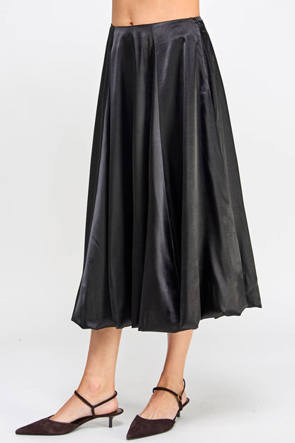 Satin Balloon Midi Skirt - Black