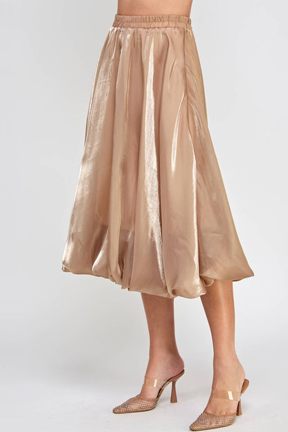 Shiny Bubble Hem Midi Skirt - Camel