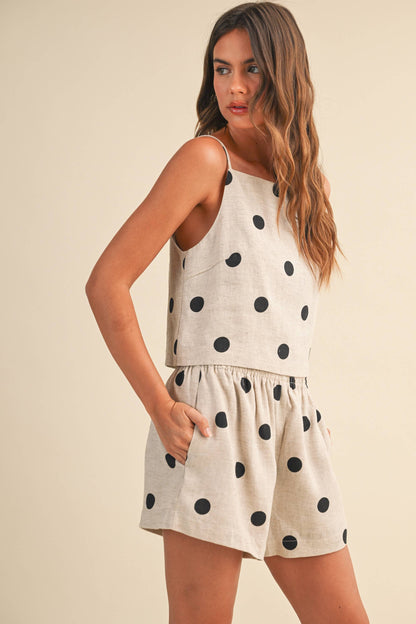 IST6385-A POLKADOT LINEN SLEEVELESS TOP AND SHORTS SET