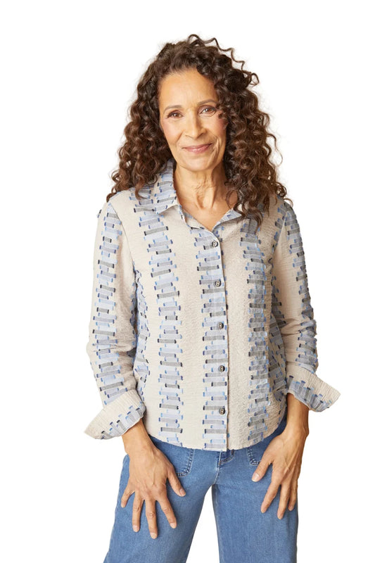 Embroidered Cotton Striped Shaped Hem Shirt