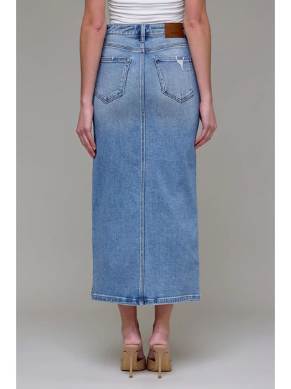 Medium/Light Side Slit Stretch Midi Skirt