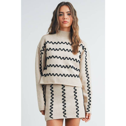 Wavy Stripe Turtleneck Sweater