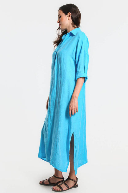 Fernanda Open Collar Linen Dress (DQ107)