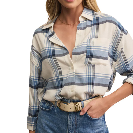 River Plaid Button Up - Vintage Indigo - BAY WINDOW