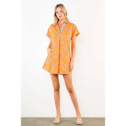 Short Sleeve Floral Pattern V-Neck Dress