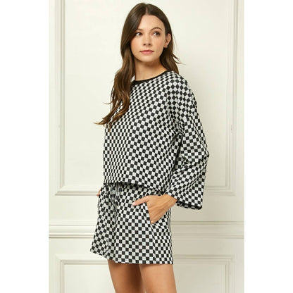 Checker Jersey Long Sleeve Top