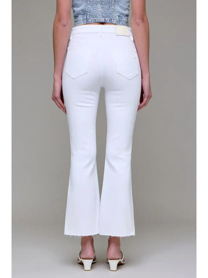 White Clean Step Hem Cropped Flare - White