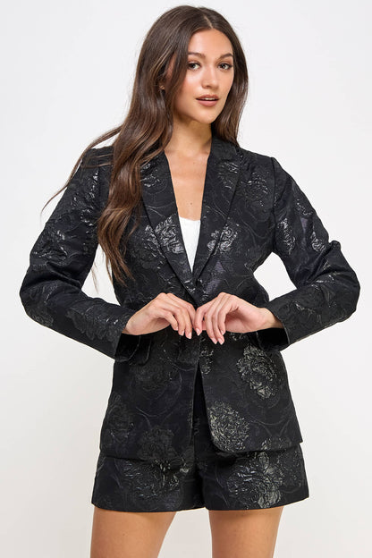 Notched Collar Embossed Blazer