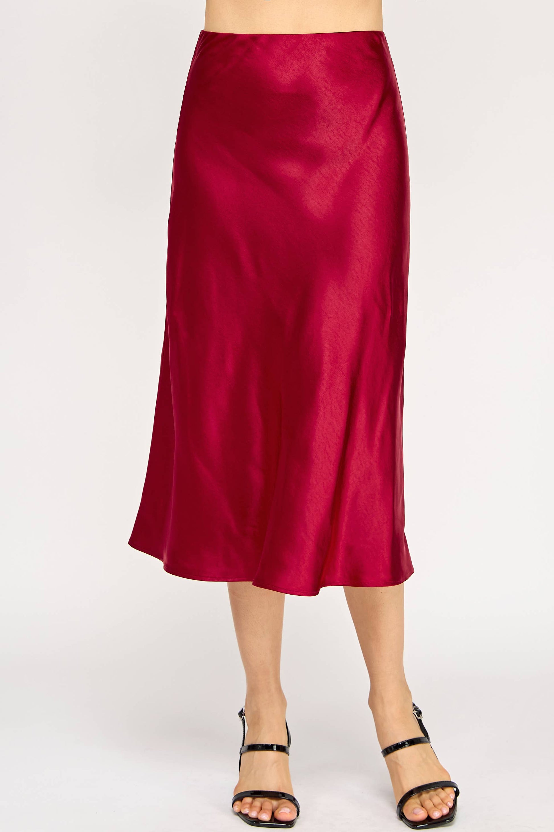Satin Midi Skirt - BB Wine - BAY WINDOW