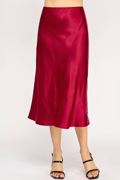 Satin Midi Skirt - BB Wine - BAY WINDOW