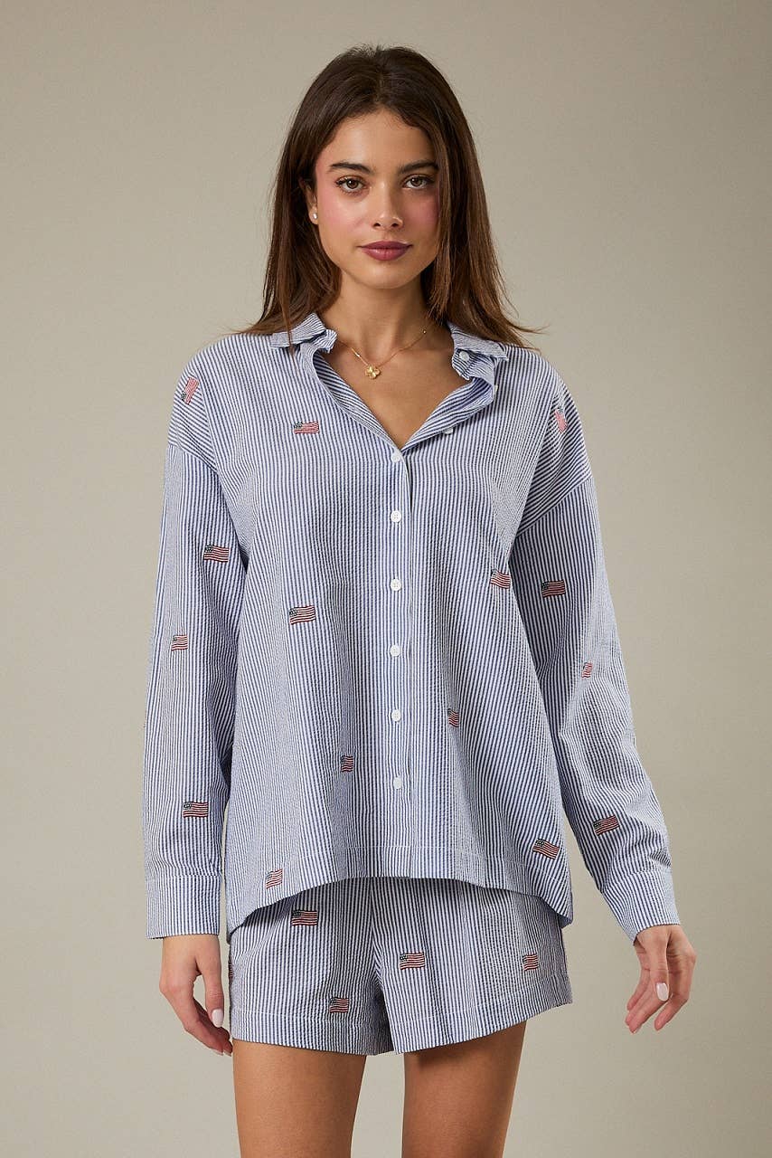 Stripe Flag Embroidered Shirt