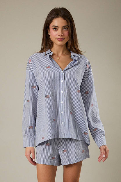 Stripe Flag Embroidered Shirt