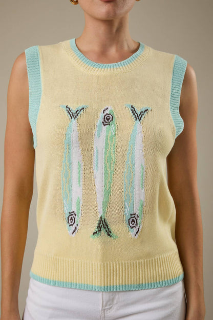 ROUND NECK 'FISH' GRAPHIC SWEATER VEST