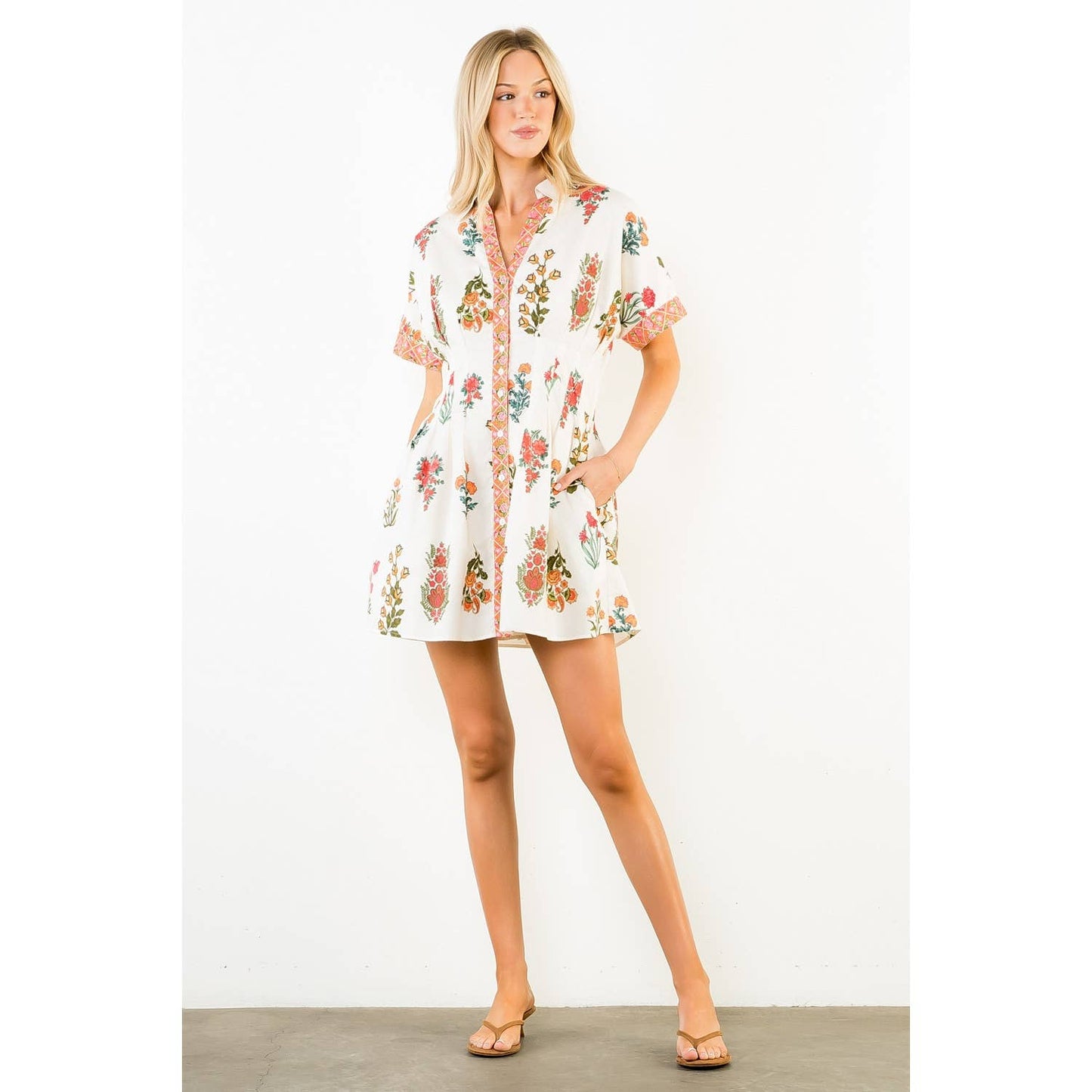 Short Sleeve Floral Pattern Dress