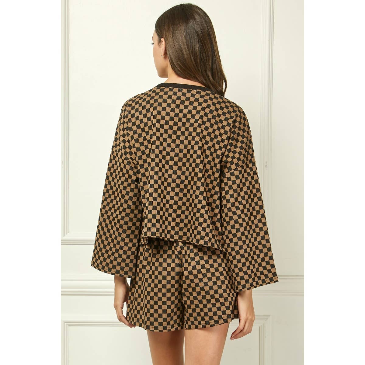 Checker Jersey Long Sleeve Top