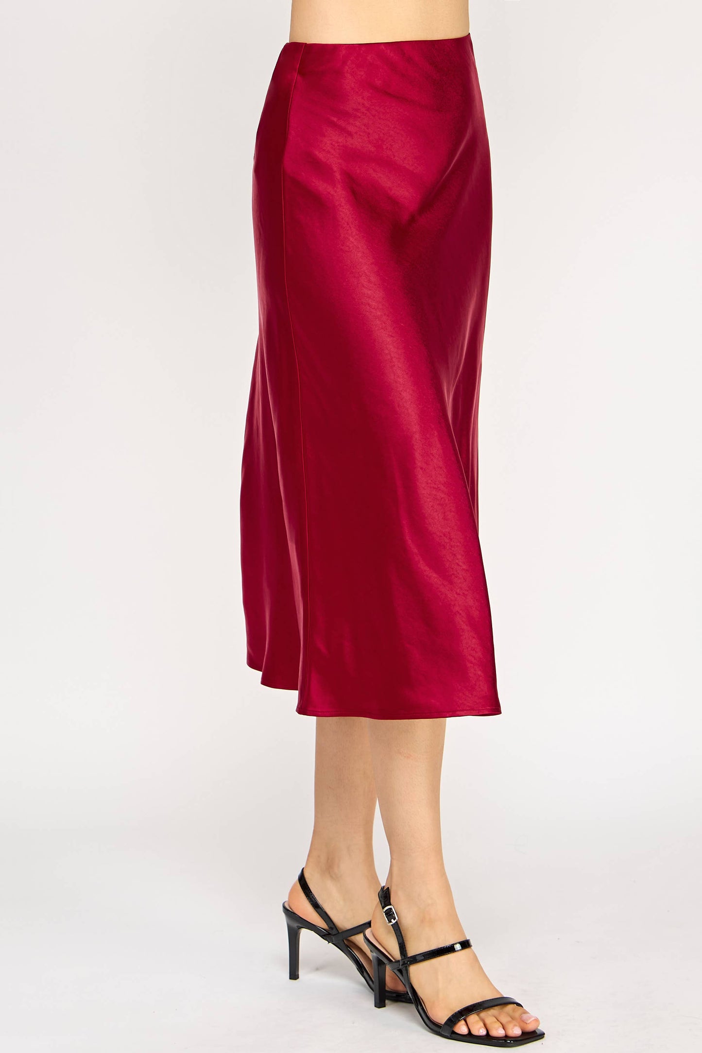 Satin Midi Skirt - BB Wine - BAY WINDOW