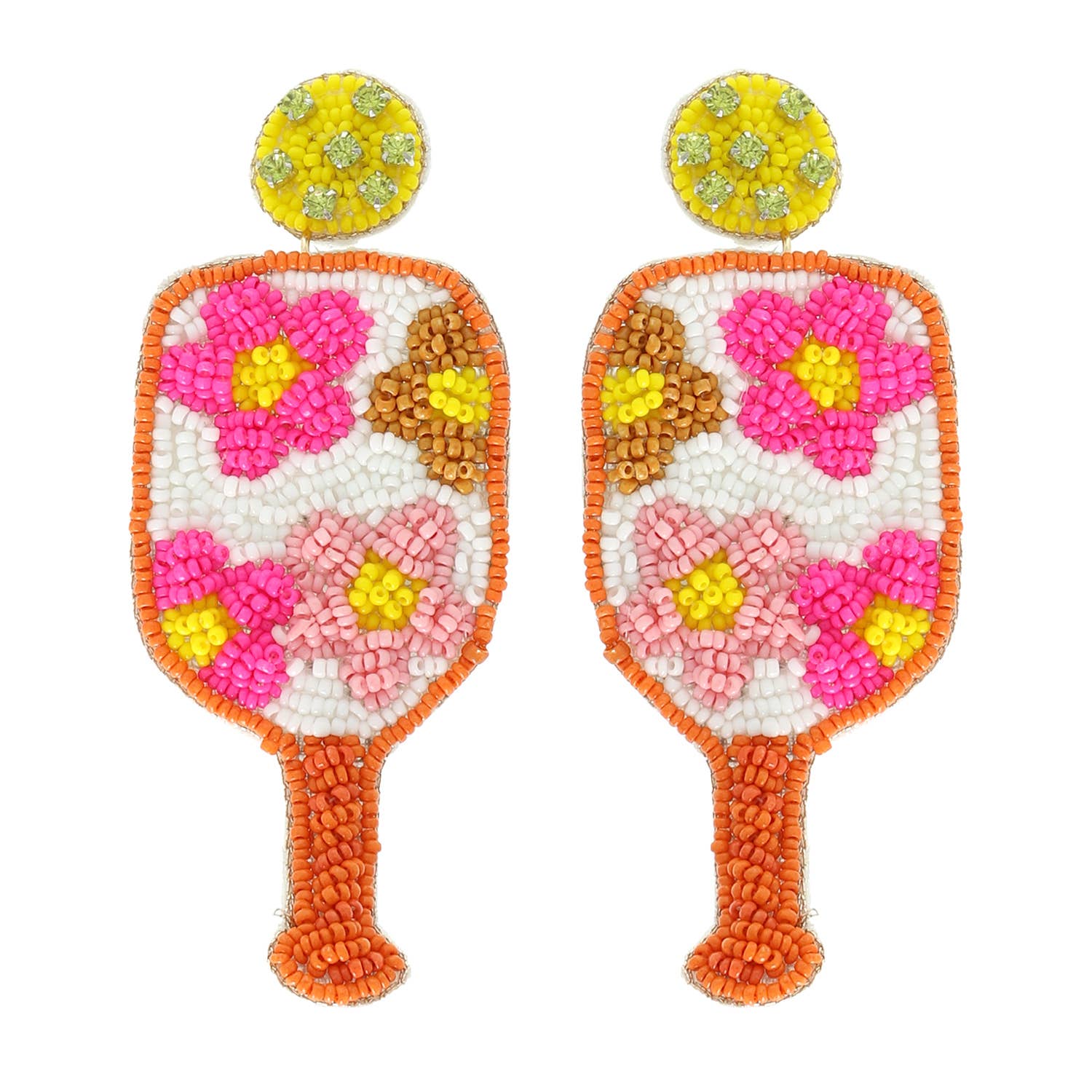 Floral Pickleball Paddle Seed Beaded Post Earrings - BAY WINDOW