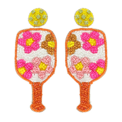 Floral Pickleball Paddle Seed Beaded Post Earrings - BAY WINDOW
