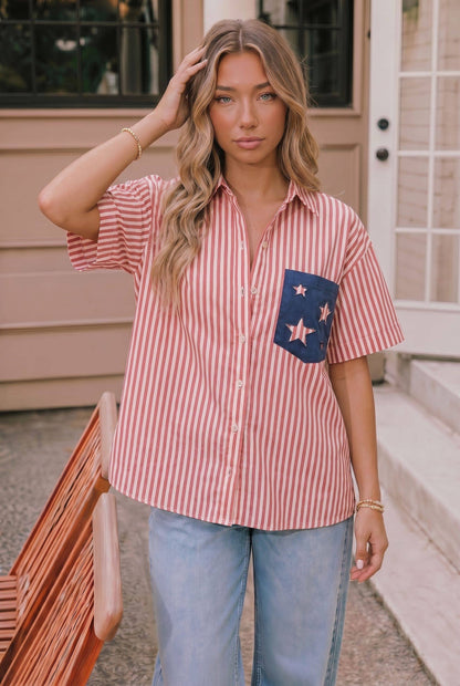Patriotic Striped Short-Sleeve Shirt 4th of July