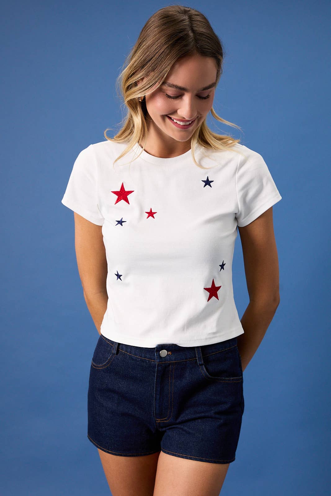 Crew Neck SS Star Embroidered Baby Tee