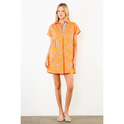 Short Sleeve Floral Pattern V-Neck Dress