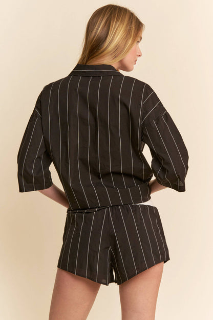Striped Button Down Shirt w/ Matching Shorts Set - BAY WINDOW