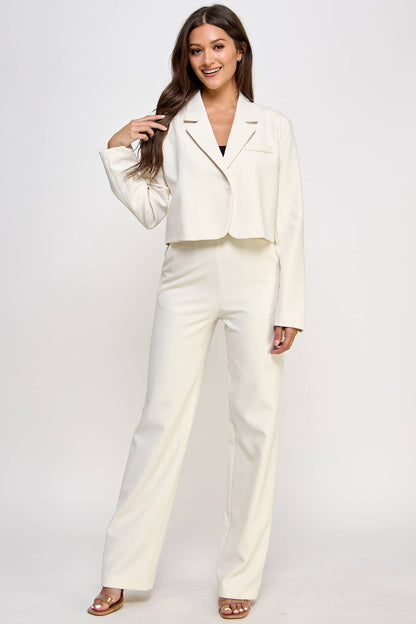 Cropped Power Shoulder Blazer