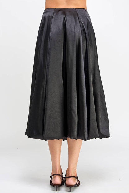 Satin Balloon Midi Skirt - Black