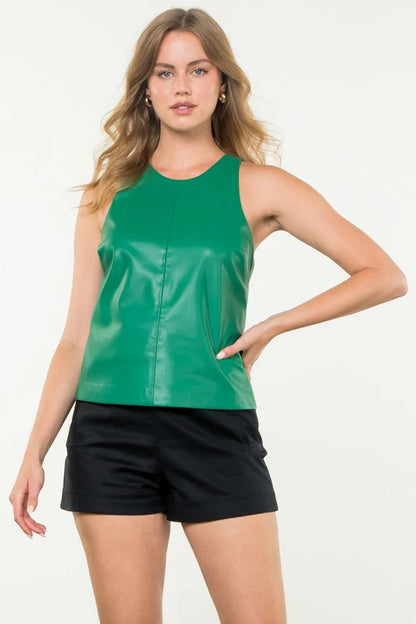 Green Faux Leather Tank