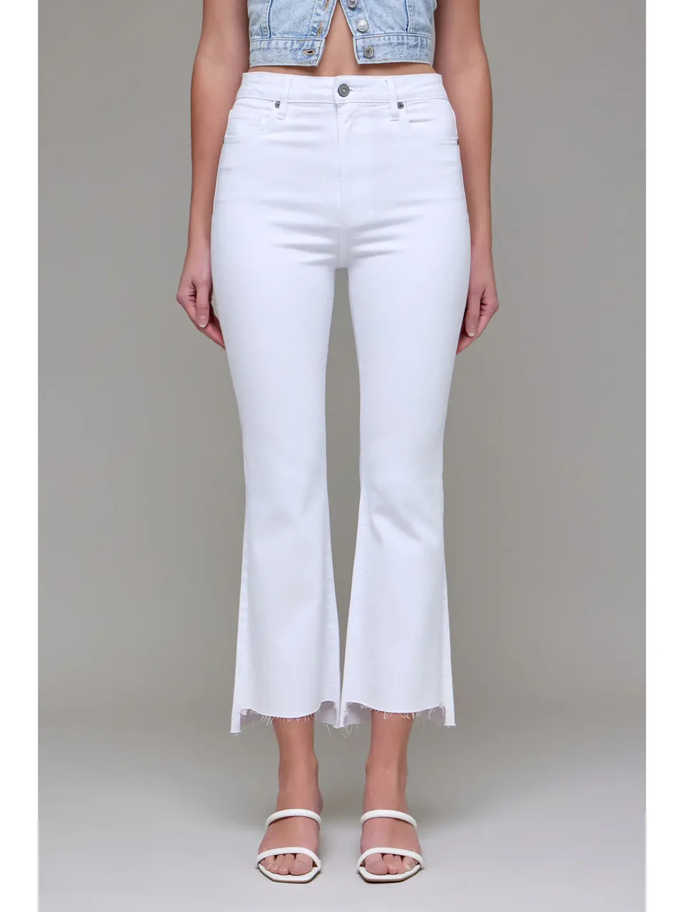 White Clean Step Hem Cropped Flare - White