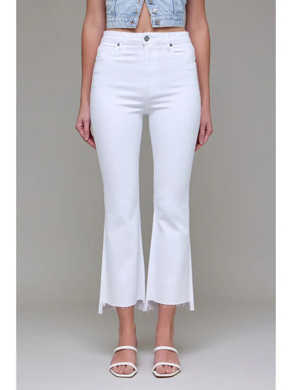 White Clean Step Hem Cropped Flare - White