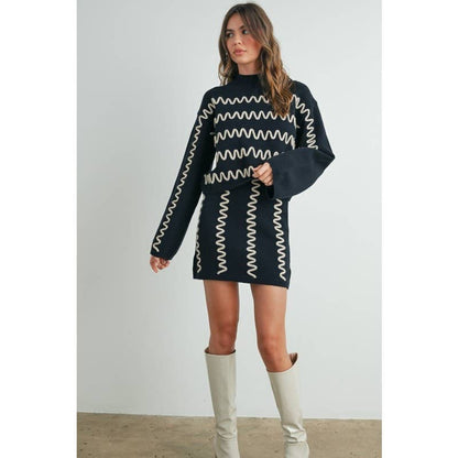 Wavy Stripe Turtleneck Sweater