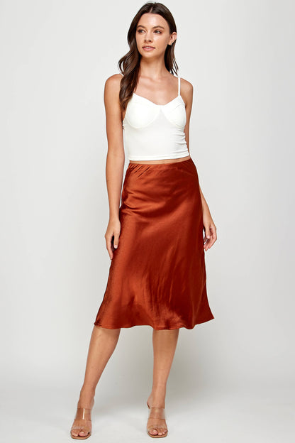 Satin Midi Skirt - Copper - BAY WINDOW