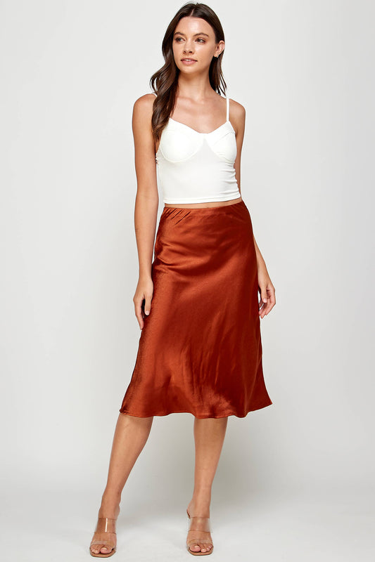 Satin Midi Skirt - Copper - BAY WINDOW