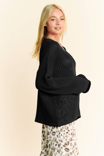 Star Front Light Weight Open Knit Pullover Sweater