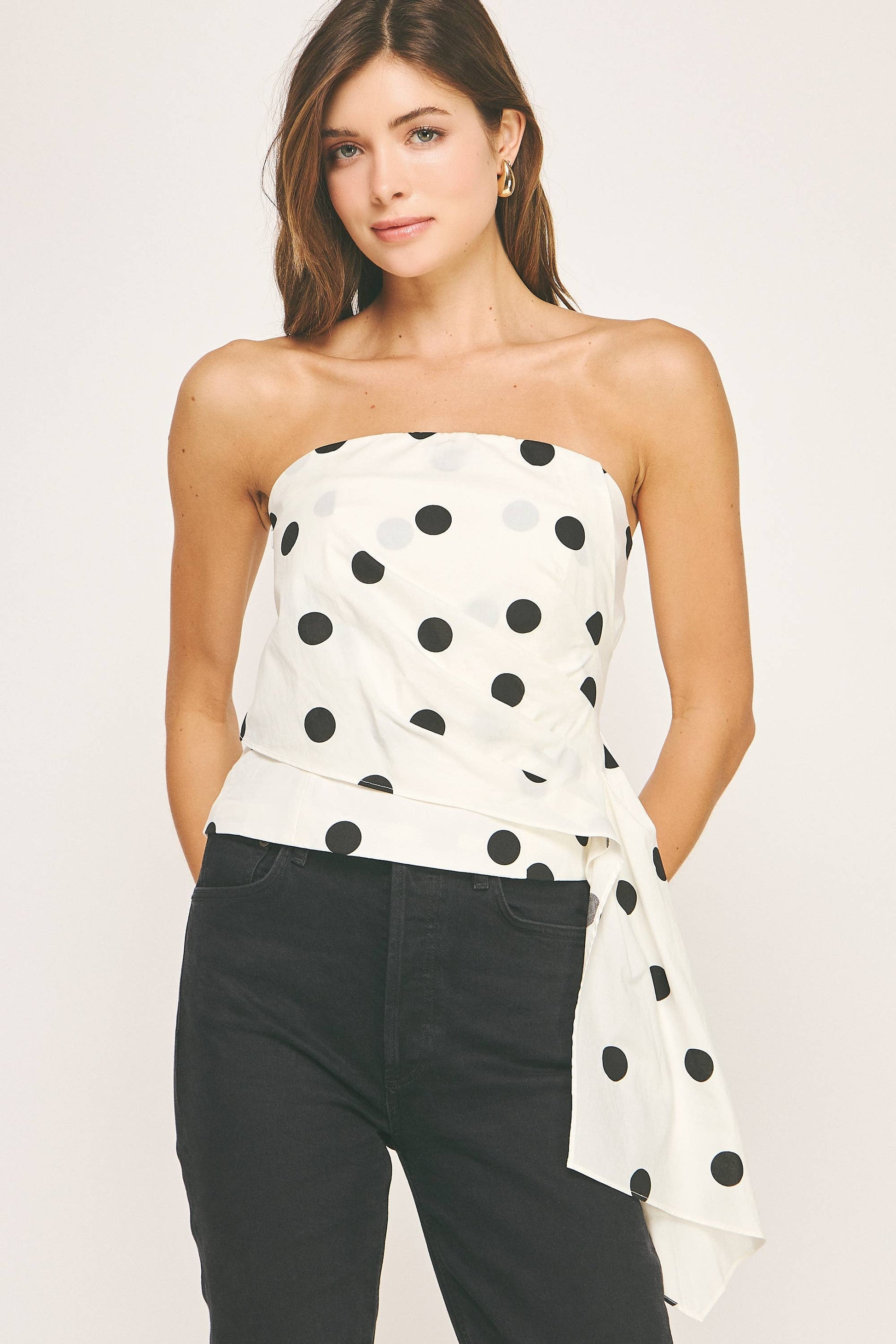 Draped Pleat Detail Polka Corset Tube Top - BAY WINDOW