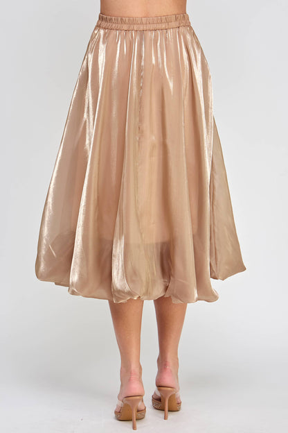 Shiny Bubble Hem Midi Skirt - Camel