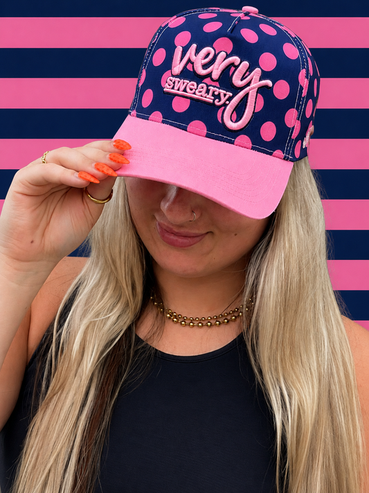 Navy Blue Very Sweary Pink Polka Dot Cap