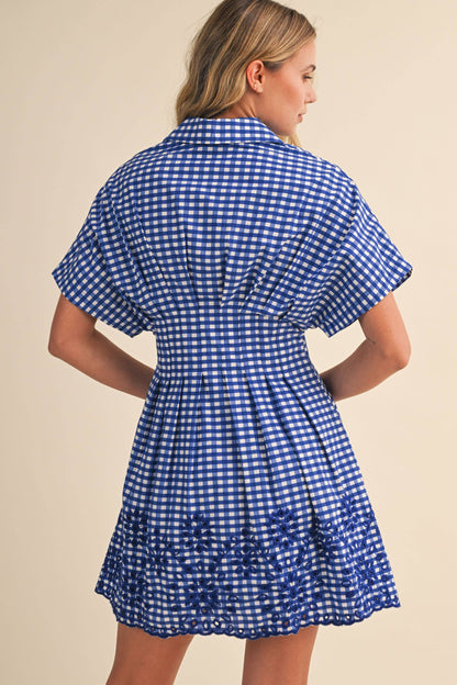 IDA1132-B GINGHAM SCALLOPED EMBROIDERED BUTTON DOWN SHIRT DR