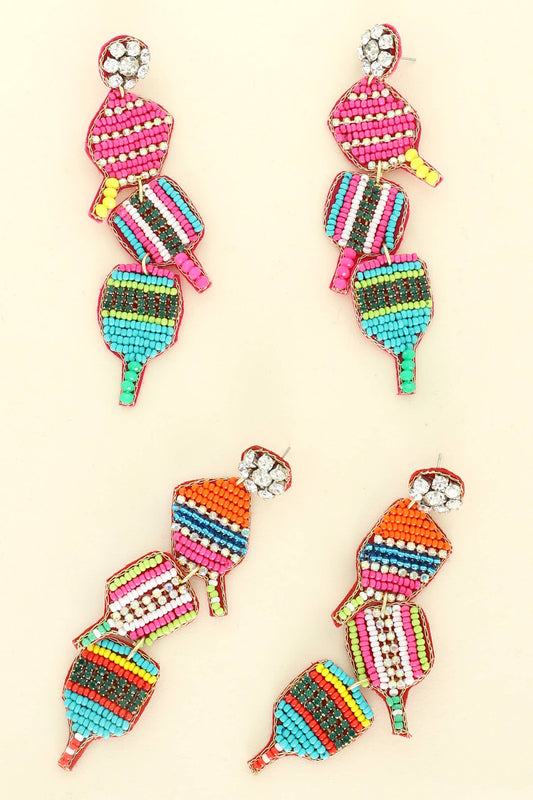 Pickle Ball Paddle Beaded Post Earrings - BAY WINDOW