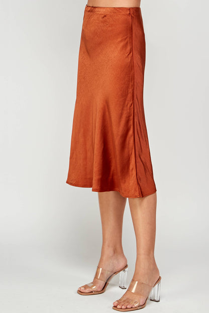 Satin Midi Skirt - Copper - BAY WINDOW