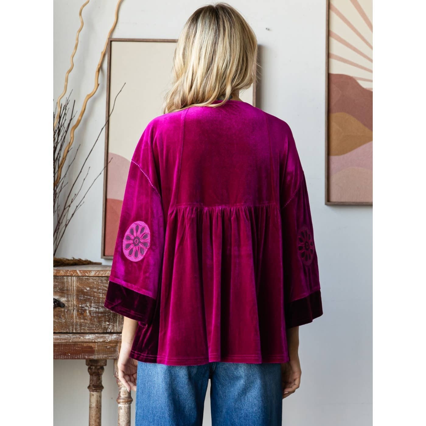 Vintage Embroidery Patch Velvet Top