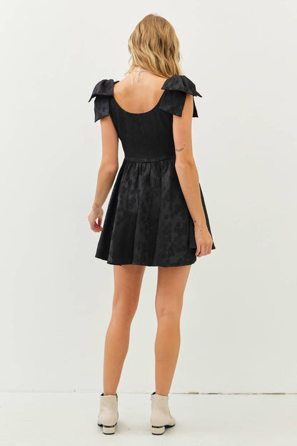 Lovely Textured Flare Mini Dress w/ Bow Straps