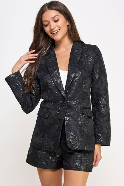 Notched Collar Embossed Blazer